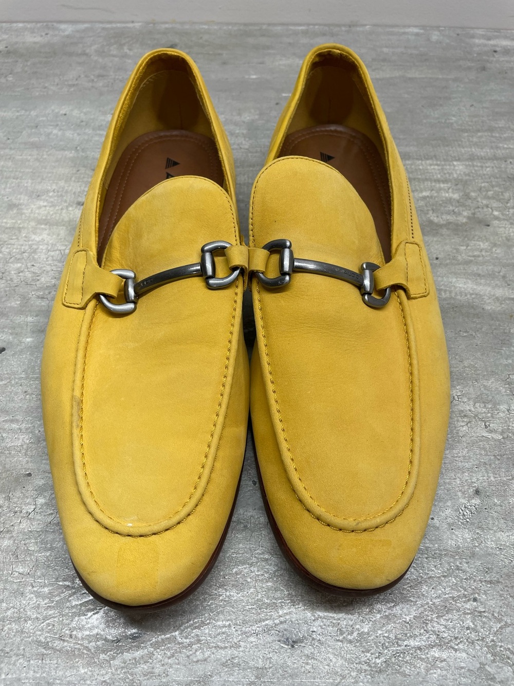 Aldo Horsebit Loafers Yellow Suede Almond Toe Slip On Excellent Bold Classic